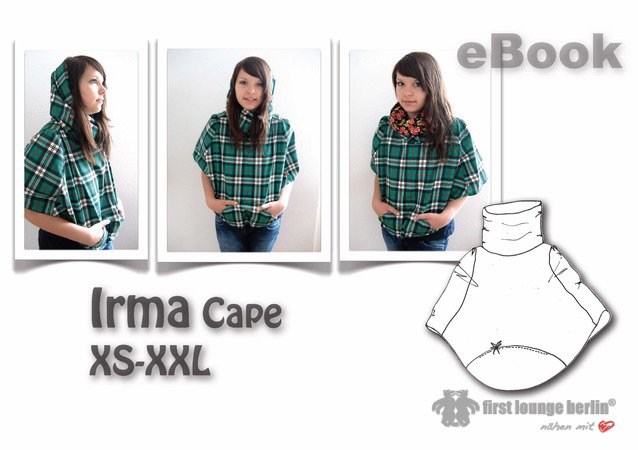 US-Irma Cape Poncho with small belly pocket and huge collar in 4 sizes xs/s - xl/xxl sewing with patterns design by firstloungeberlin