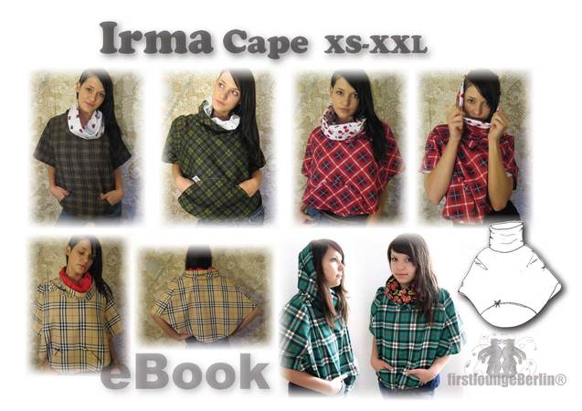 US-Irma Cape Poncho with small belly pocket and huge collar in 4 sizes xs/s - xl/xxl sewing with patterns design by firstloungeberlin