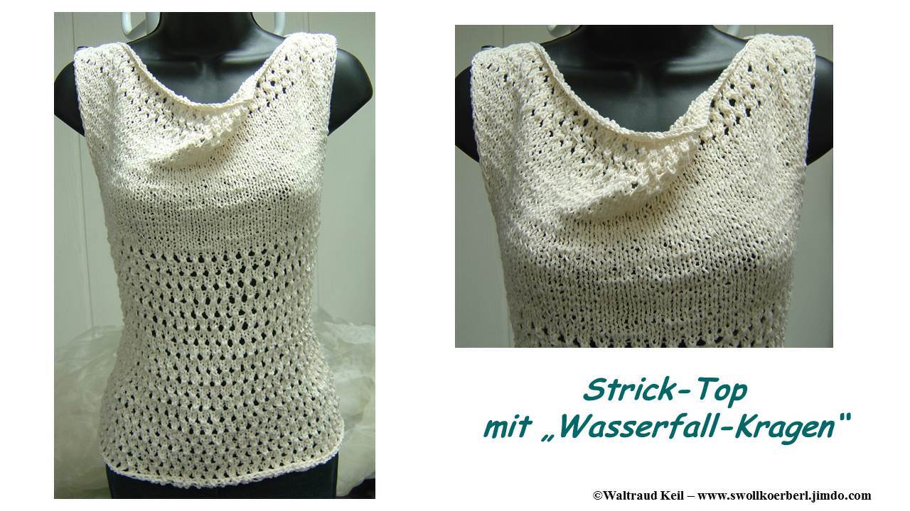Strickanleitung Sommer-Top mit Wasserfall-Kragen