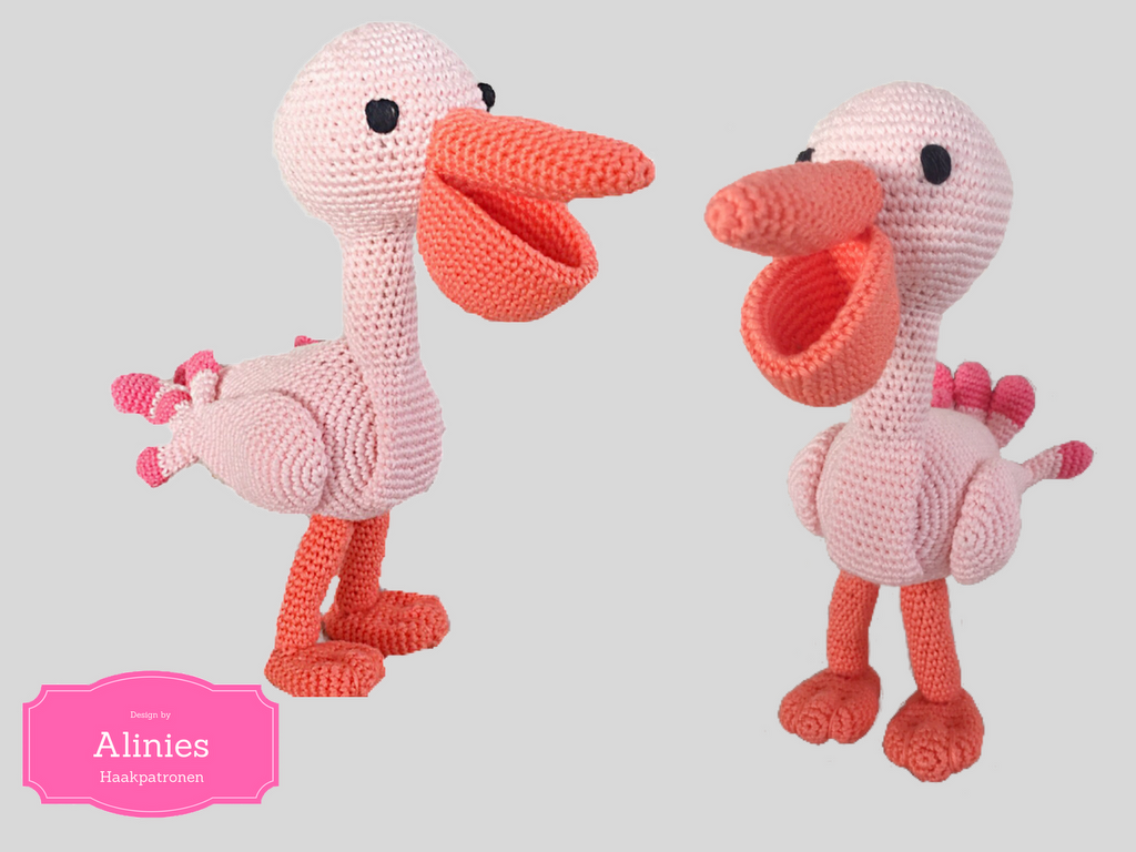 Pelican crochet pattern amigurumi crochet tutorial PDF file Pink Pelican in Dutch, German and English US-terms