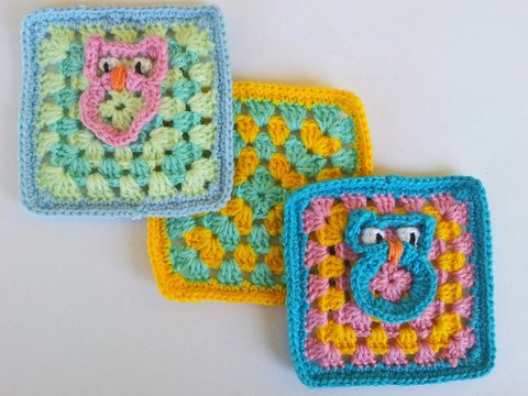 Häkelanleitung - 3D-Eulen-Granny - ohne viel Näherei