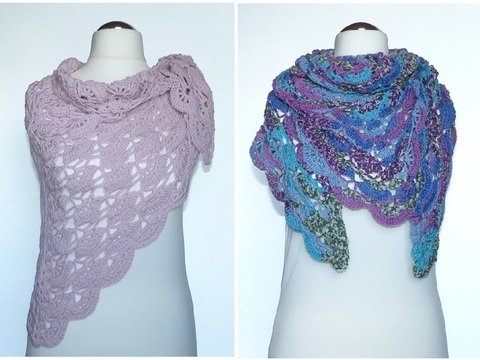 "Beache°2" gehäkeltes Dreieckstuch mit Muschelmuster