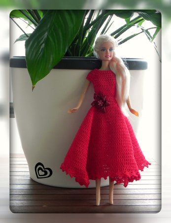 Crochet pattern for 12-inch doll romantic dress in red