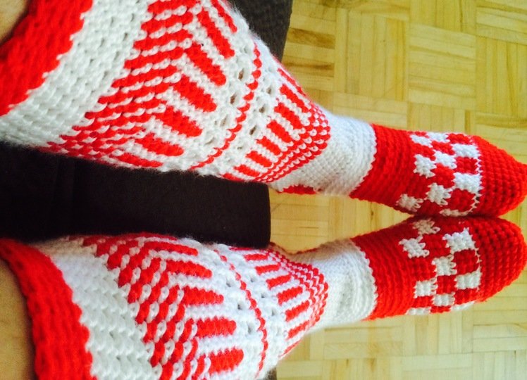 Crochet Canadiana Knee High Socks, PDF Pattern
