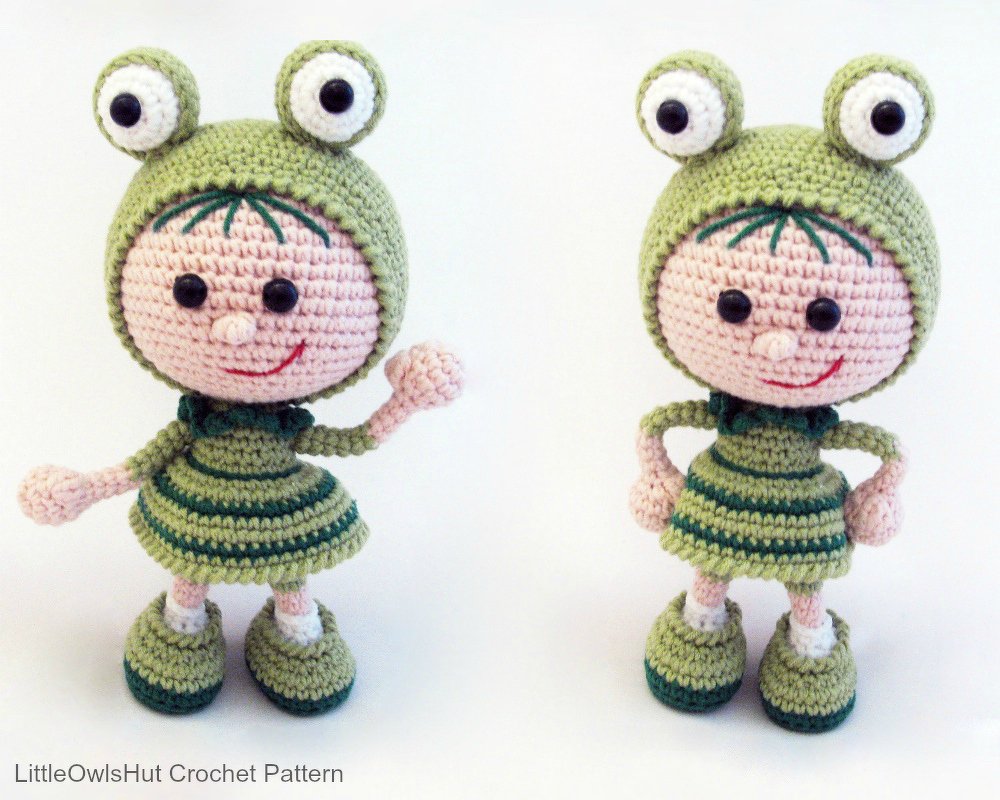 118 Crochet Pattern - Girl doll in a frog outfit - Amigurumi Pdf file by Stelmakhova Cp