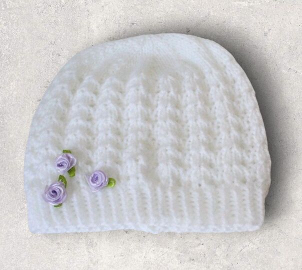 Strickanleitung Baby-Mütze Ajourmuster, ca. 5 - 12 Monate, Taufmütze  #092