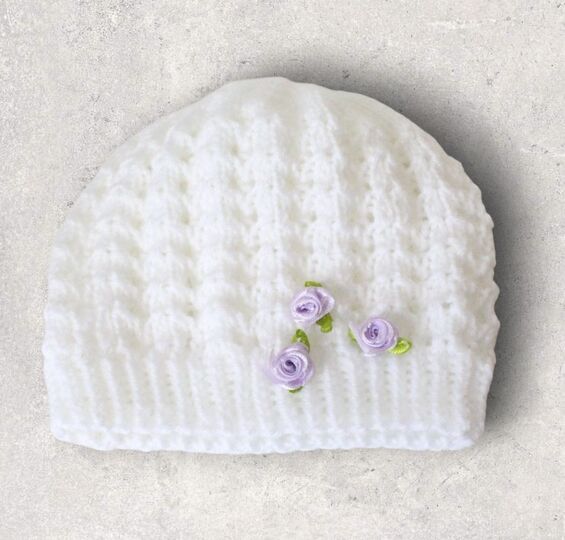 Strickanleitung Baby-Mütze Ajourmuster, ca. 5 - 12 Monate, Taufmütze  #092