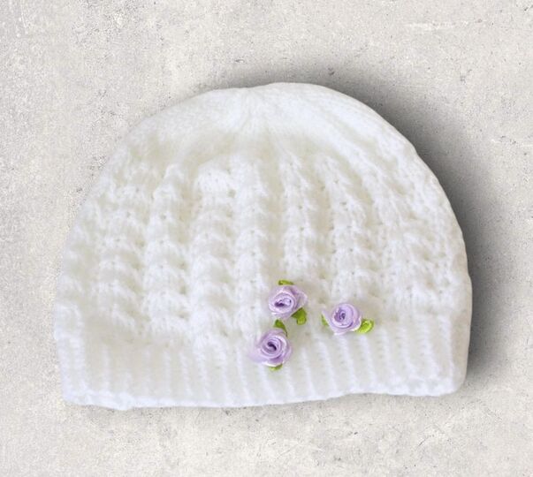 Strickanleitung Baby-Mütze Ajourmuster, ca. 5 - 12 Monate, Taufmütze  #092