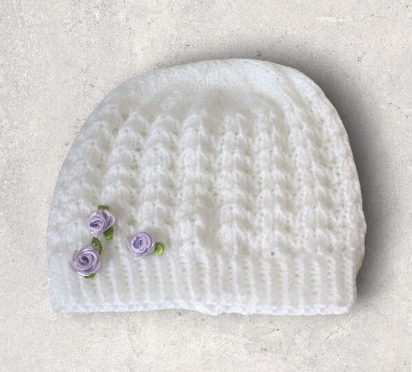 Strickanleitung Baby-Mütze Ajourmuster, ca. 5 - 12 Monate, Taufmütze  #092