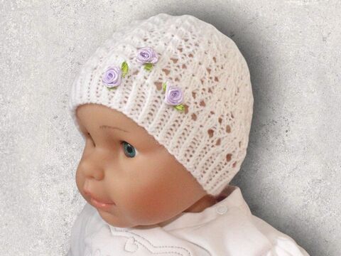 Strickanleitung Baby-Mütze Ajourmuster, ca. 5 - 12 Monate, Taufmütze  #092