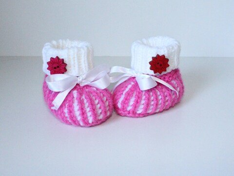 Strickanleitung Baby-Schuhe, Booties, Schühchen im Halbpatent, Sohlenlänge 9 cm