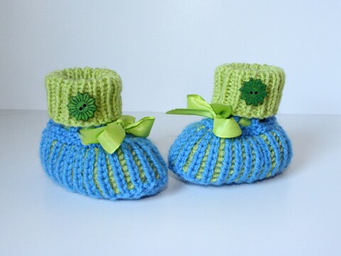 Strickanleitung Baby-Schuhe, Booties, Schühchen im Halbpatent, Sohlenlänge 11 cm