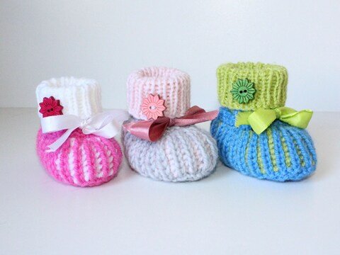 Strickanleitung Baby-Schuhe, Booties in drei Größen, Halbpatent, 9 cm, 10 cm, 11 cm Sohlenlänge