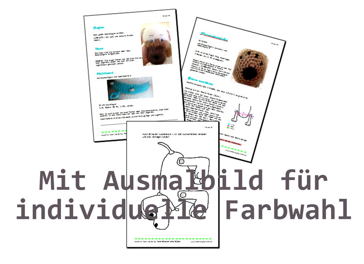 Amigurumi Hund Streuner, Häkelanleitung für Anfänger geeignet, ca. 35 cm lang 