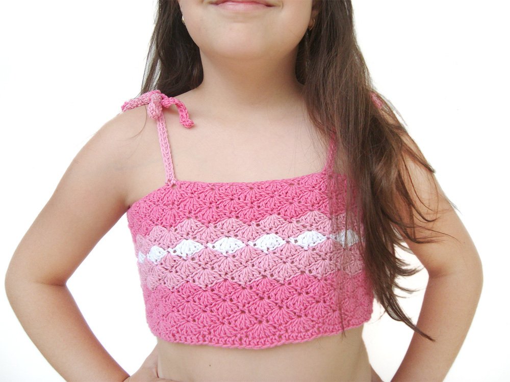 Crochet Summer Top Pink Shell, Girls beach top, Girls summer top, Baby summer top, Beach top, Bustier