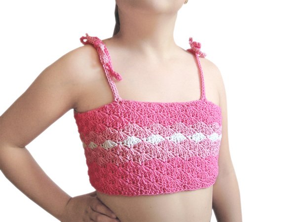 Crochet Summer Top Pink Shell, Girls beach top, Girls summer top, Baby summer top, Beach top, Bustier