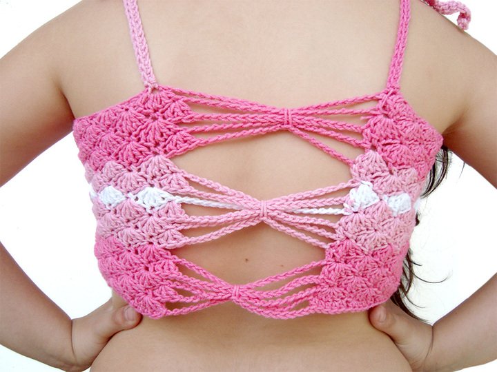 Crochet Summer Top Pink Shell, Girls beach top, Girls summer top, Baby summer top, Beach top, Bustier