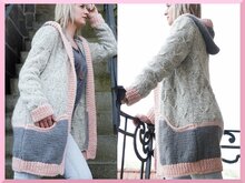 Jacke Stricken - Strickanleitung - Strickjacke Cardigan Gr. 34 - 38 - mit Kapuze und Taschen