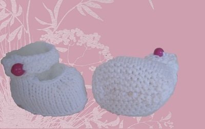 Süße Ballerinas ohne Nadelspiel gestrickt, von 0-7 Monate tragbar, auch für Anfänger ideal