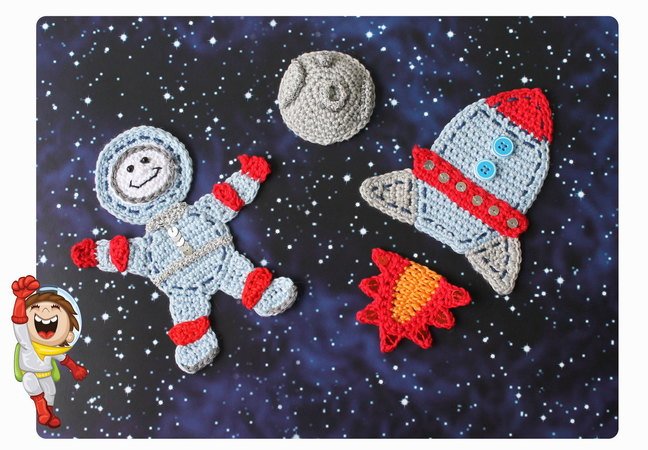 Crochet pattern: applique for children "In space"