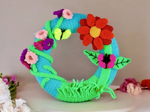 Door Wreath Flower Meadow - Crochet Pattern