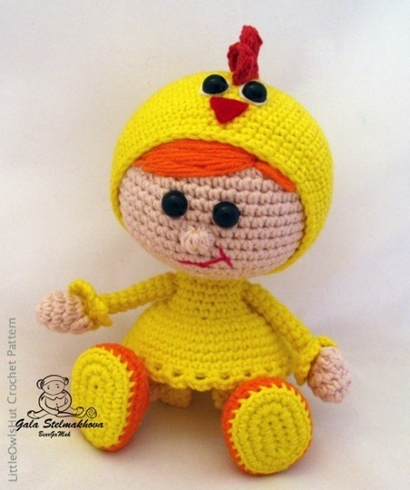 116 Crochet Pattern - Girl doll in a chicken outfit - Amigurumi PDF file by Stelmakhova Cp