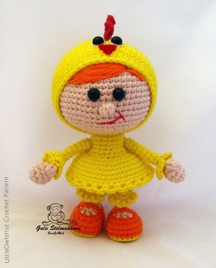 116 Crochet Pattern - Girl doll in a chicken outfit - Amigurumi PDF file by Stelmakhova Cp