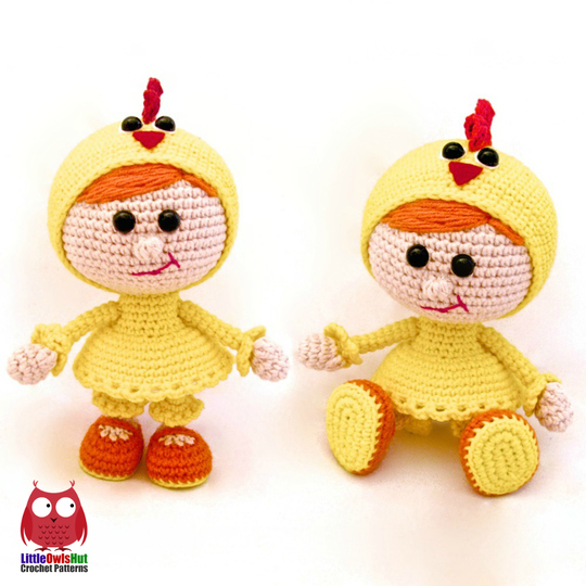116 Crochet Pattern - Girl doll in a chicken outfit - Amigurumi PDF file by Stelmakhova Cp