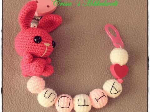 Schnullerkette häkeln, Schnullerkette mit Hase