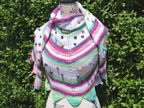 Anleitung zum stricken Tuch "Woody Bits" Sommertuch, Dreieckstuch mit Perlen