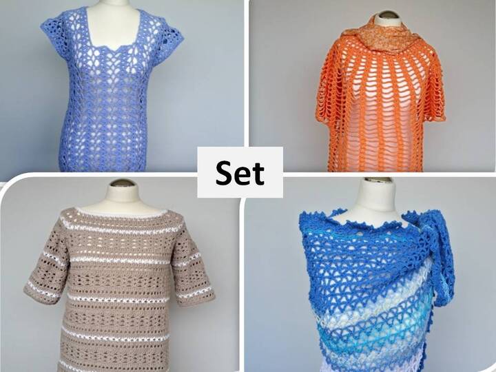 Häkelanleitung alle Größen Shirts,Pulli und Tuch Summer Edition No.1