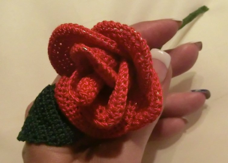 Häkelanleitung Rose mit Blatt