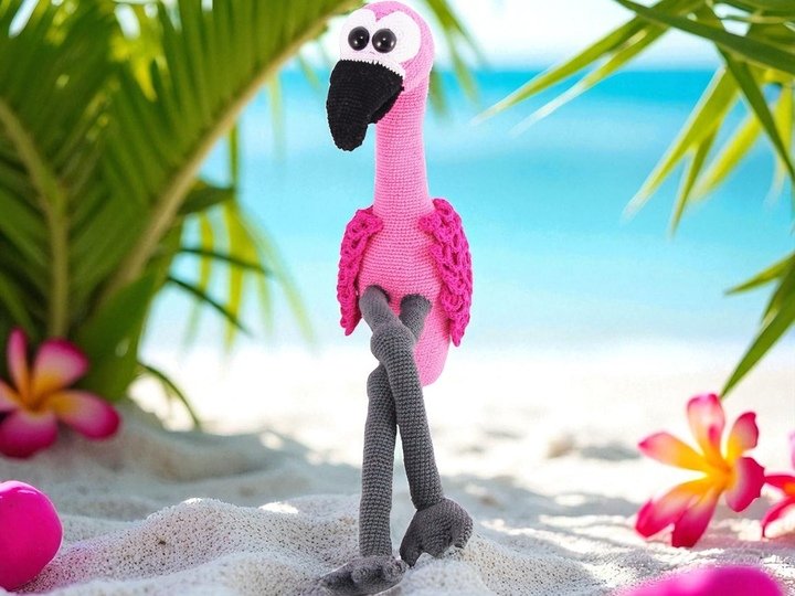 Großer flauschiger Flamingo - Häkelanleitung