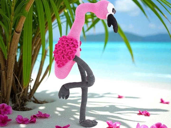 Großer flauschiger Flamingo - Häkelanleitung