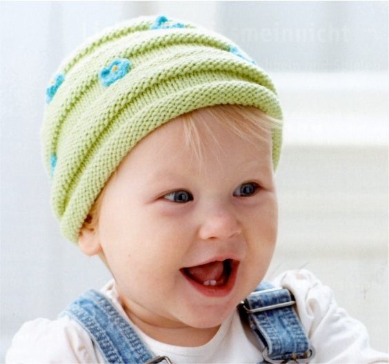 Strickanleitung Mütze  „Treues Vergißmeinicht“, süße Mütze für kleine Pflänzchen
