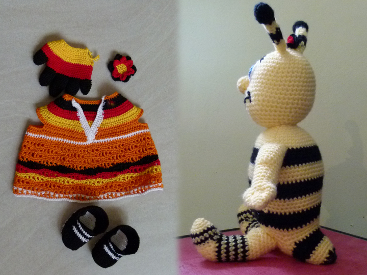 Fußball Fan Biene Ella, gehäkelt von DaDaDe