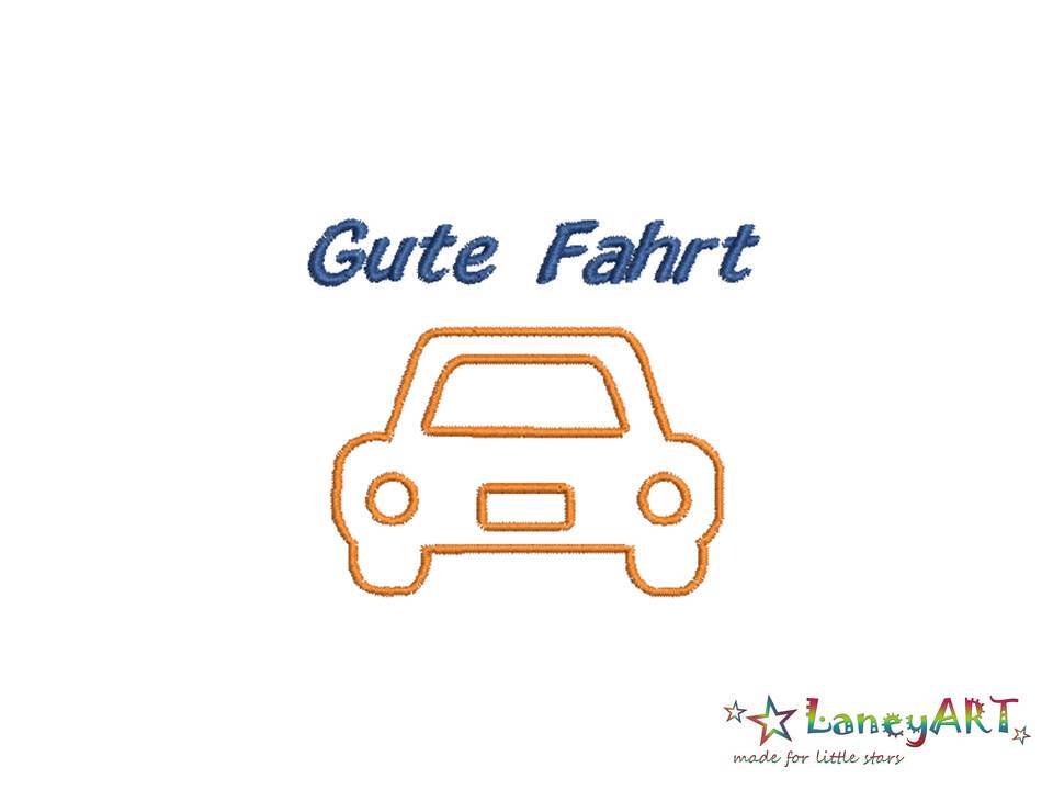 Stickdatei/ Stickmotiv "Auto / Gute Fahrt / Führerschein" Pes Format (Deco, Brother, Babylock) 