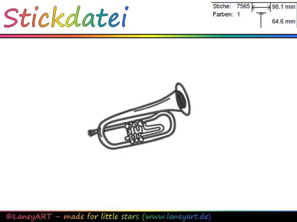 Stickdatei/ Stickmotiv "Trompete / Musikinstrument" Pes Format (Deco, Brother, Babylock)