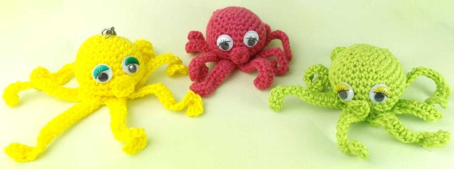 Häkelanleitung, Schlüsselanhänger "Bunte Oktopussi"