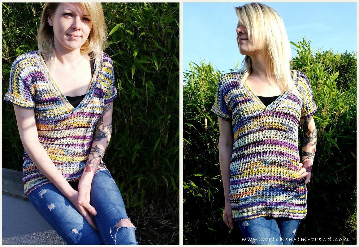 Strickanleitung für Sommerpullover mit tiefem V-Ausschnitt und kurzen Ärmeln | *SummerSplash* - Bild 2