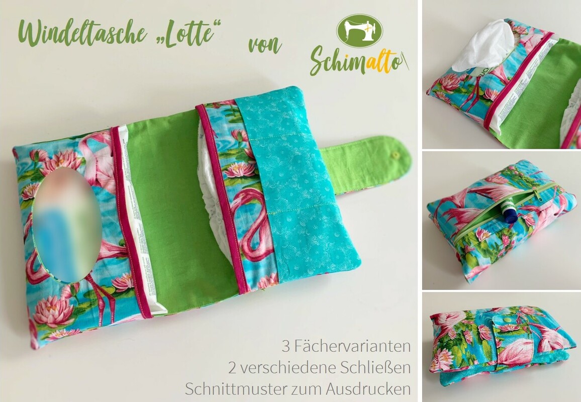 Nähanleitung Windeltasche Lotte mit 3 Fächervarianten und Schnittmuster