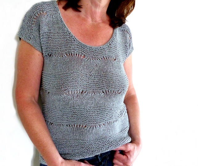 Grauer Kurzarm-Pulli, Strickanleitung in den Größen S, M, L, Xl   