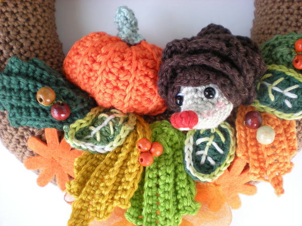 Crochet autumn Wreath pattern - crochet wreath - door wreath - 