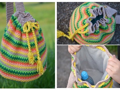 - FUNNY STRIPES -  Sommer Rucksack, toll für Wollreste, häkeln und nähen mit vielen Variationen