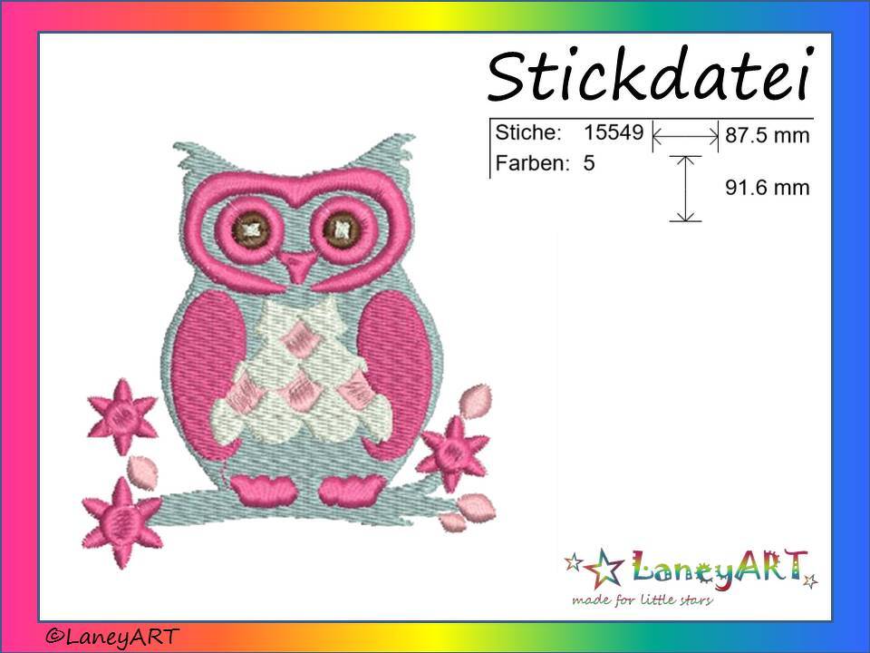 Stickdatei "Eule auf Ast" Pes Format (Deco, Brother, Babylock)