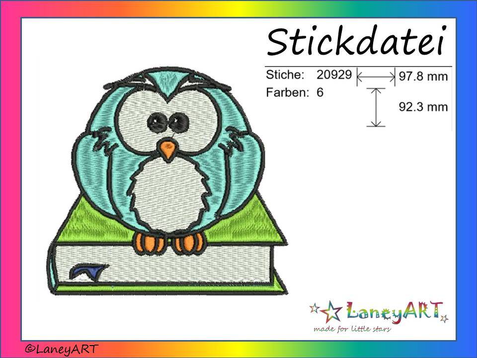 Stickdatei "Eule mit Buch" Pes Format (Deco, Brother, Babylock) 
