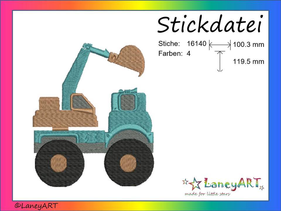 Stickdatei "Bagger / Baggerfahrzeug" Pes Format (Deco, Brother, Babylock) 