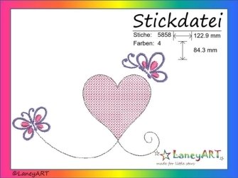 Stickdatei "Herz mit Schmetterlinge" Pes Format (Deco, Brother, Babylock) - Bild 3