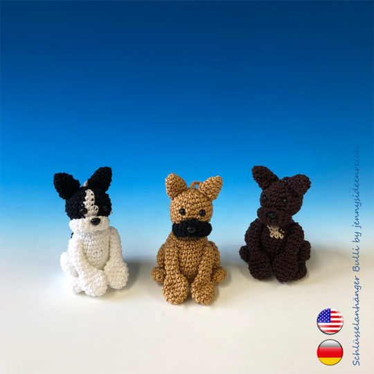 Crochet Pattern french Bulldogg Keychain, little bully amigurumi