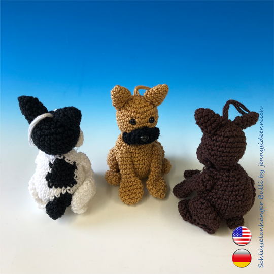Crochet Pattern french Bulldogg Keychain, little bully amigurumi